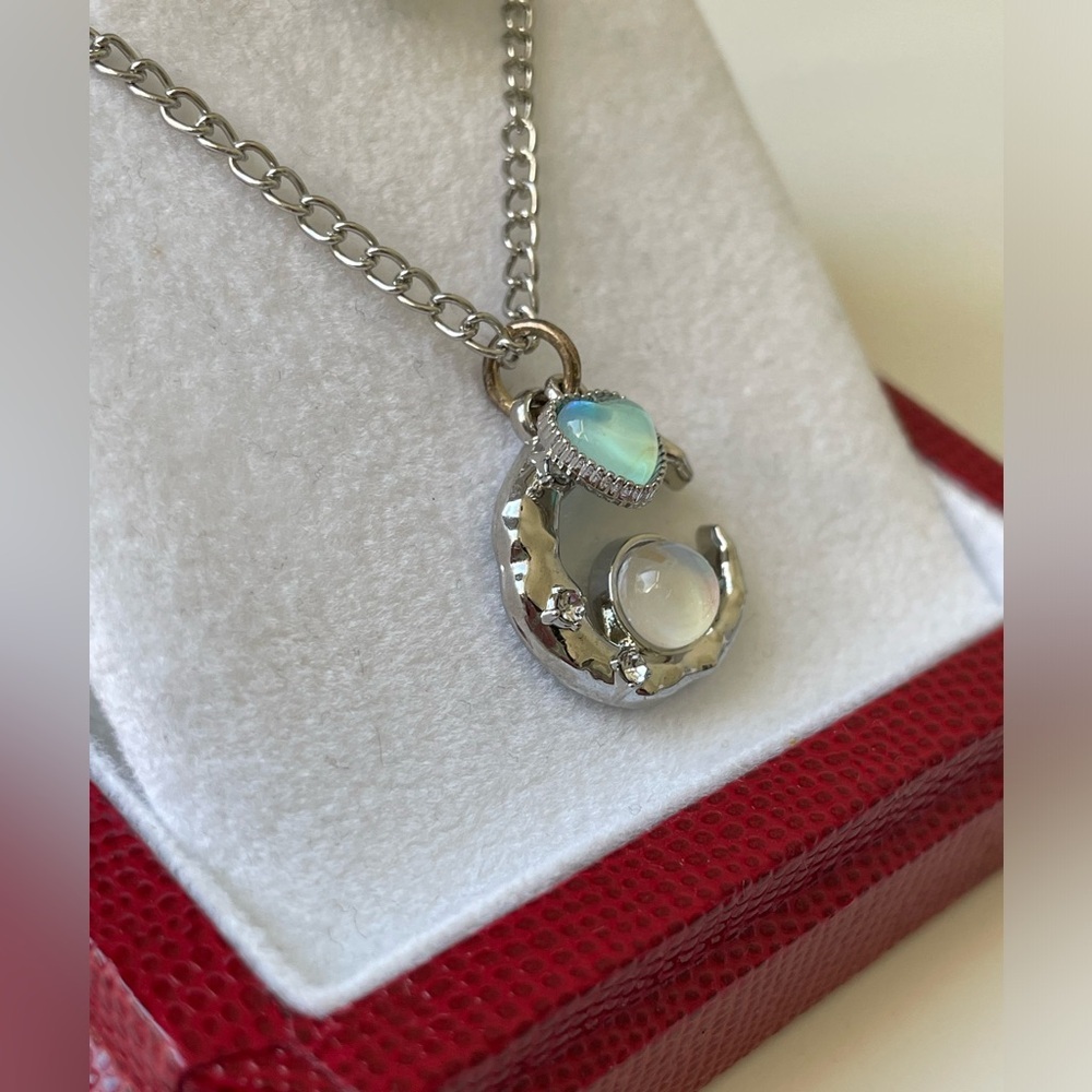 Celestial Necklace With Moon And Heart - Picture 2 of 4